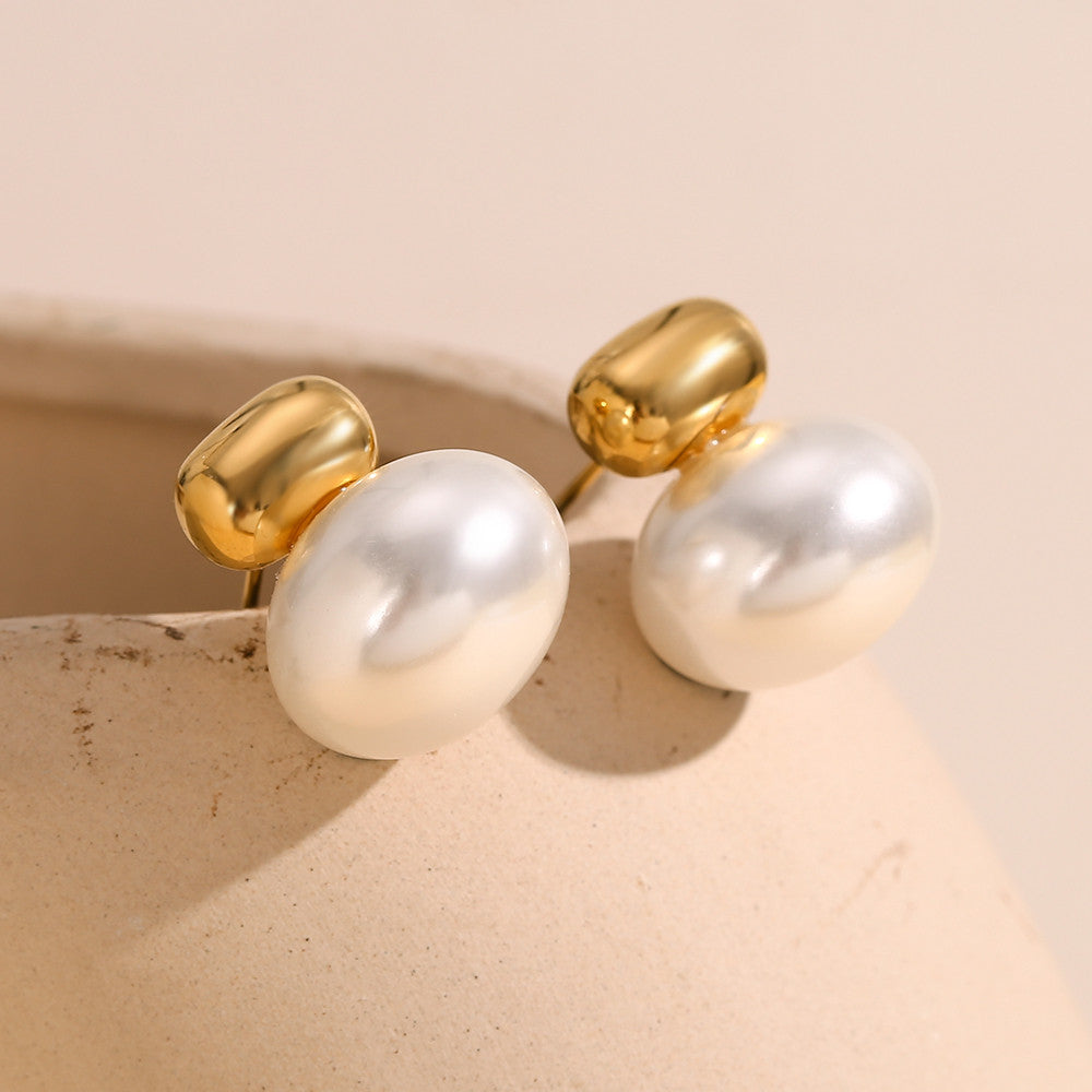 18k Gold Tarnish Free Imitation Pearl Stud Elegant Bling Earring