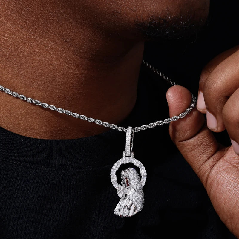 Mary | 925 Sterling Silver Moissanite Diamond Praying Virgin Mary Pendant Necklace