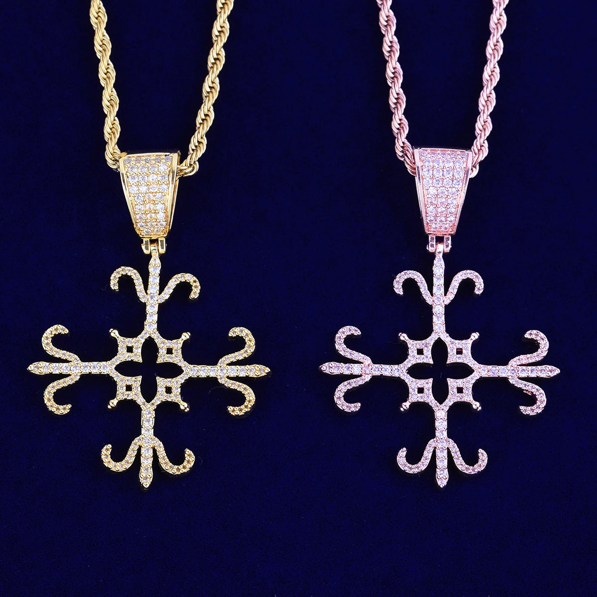 Center Cross | VVS Diamond CZ Four Sided Fleur Di Lis Bling Pendant