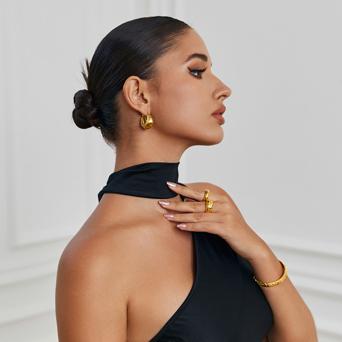 18k Gold Stainless Steel Lacework Basket Matte Golden Hoop Water Proof Earrings