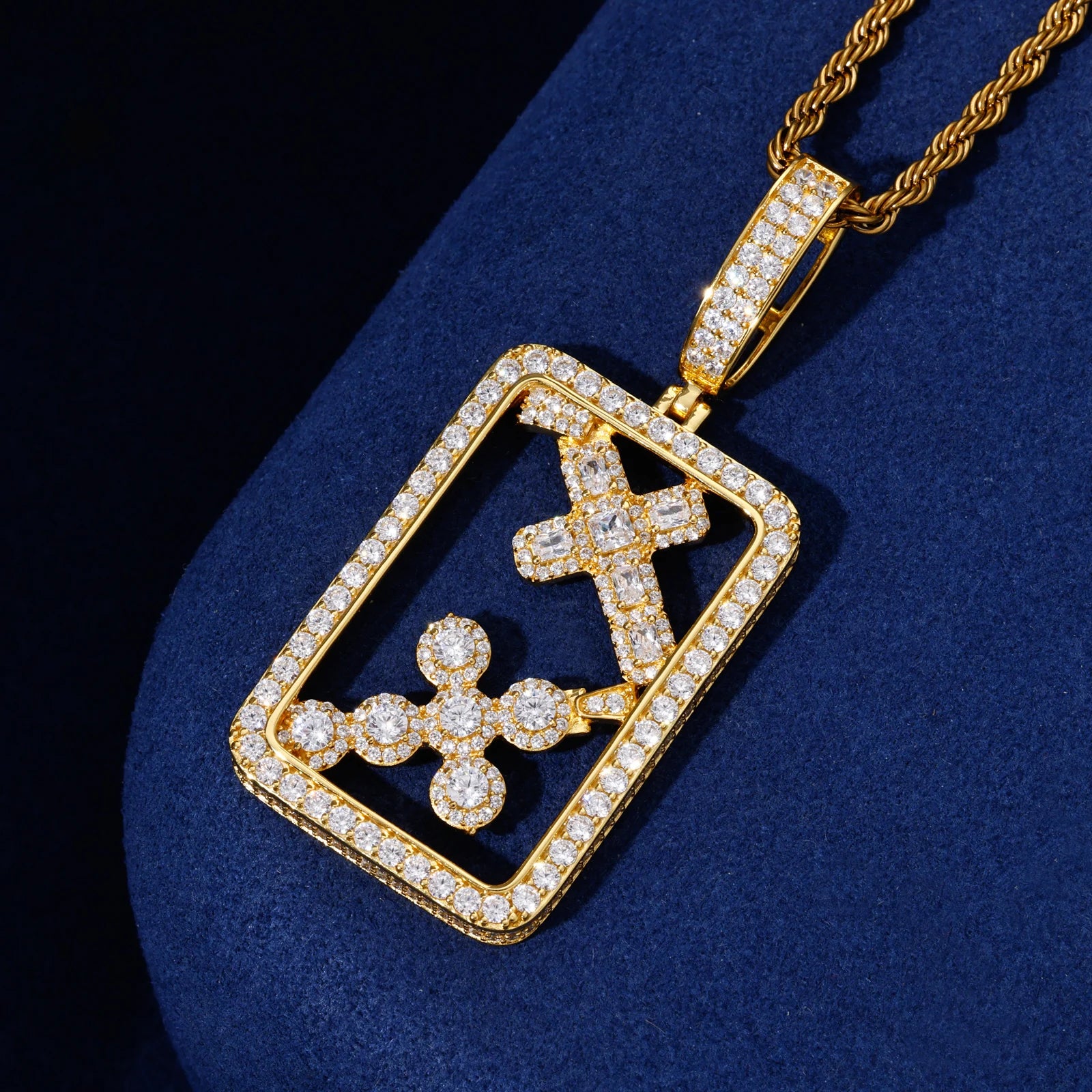 Boxed Double Cross | 925 Sterling Silver Moissanite Iced Blinged Out Cross Pendant