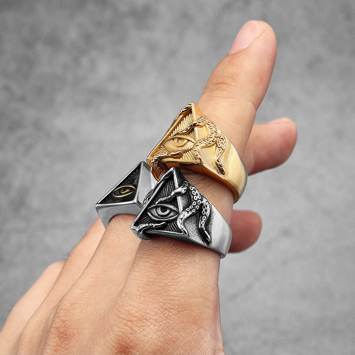 Freemason Illuminati | 316L No Fade Stainless Steel Triangle Masonic All Seeing Eye Rings