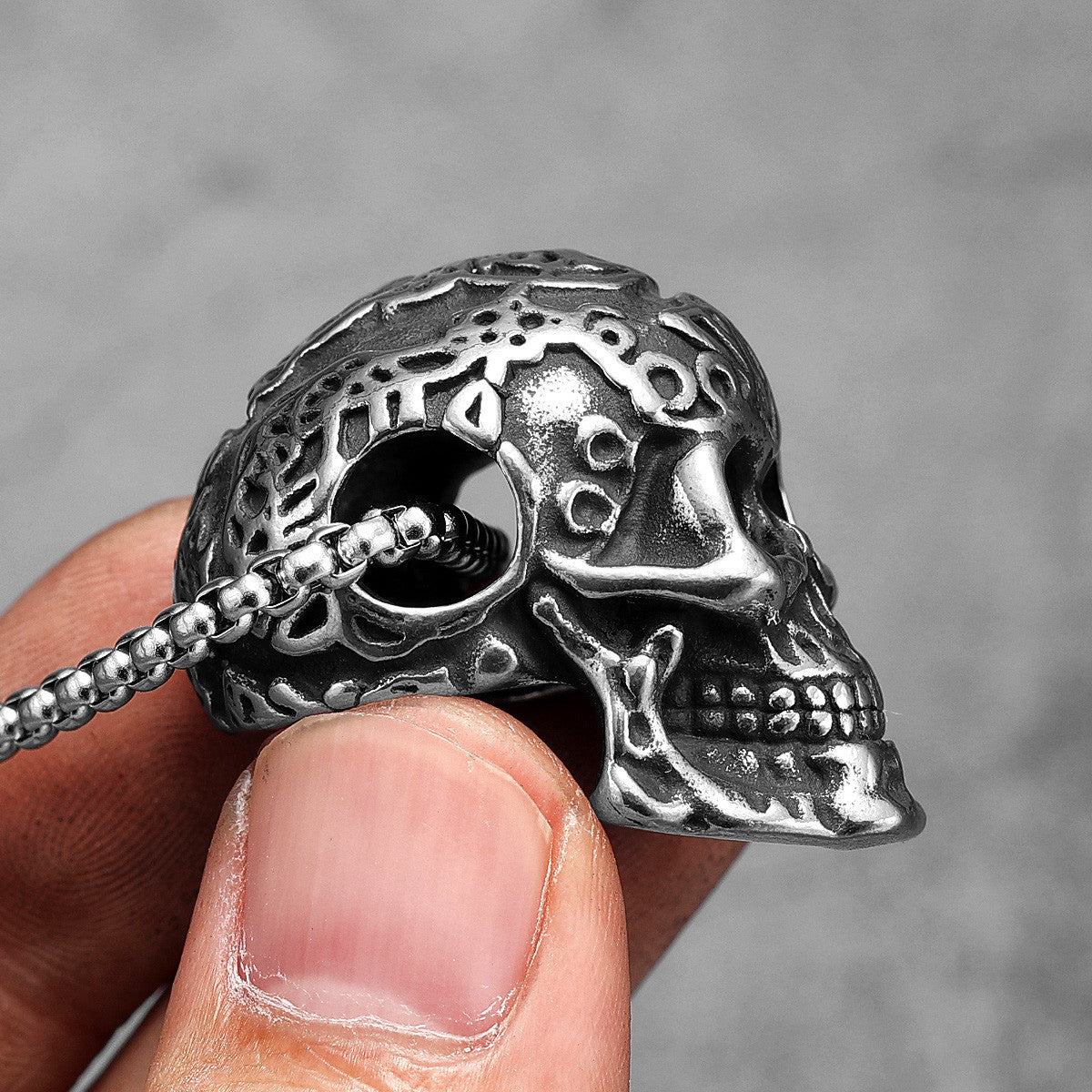 Carved Skull | No Fade Solid Stainless Steel Street Style Pendant Chain Necklace