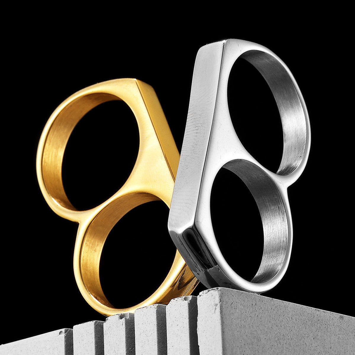 Connect | 14k Gold Over No Fade Stainless Steel Two Finger Hip Hop Ring