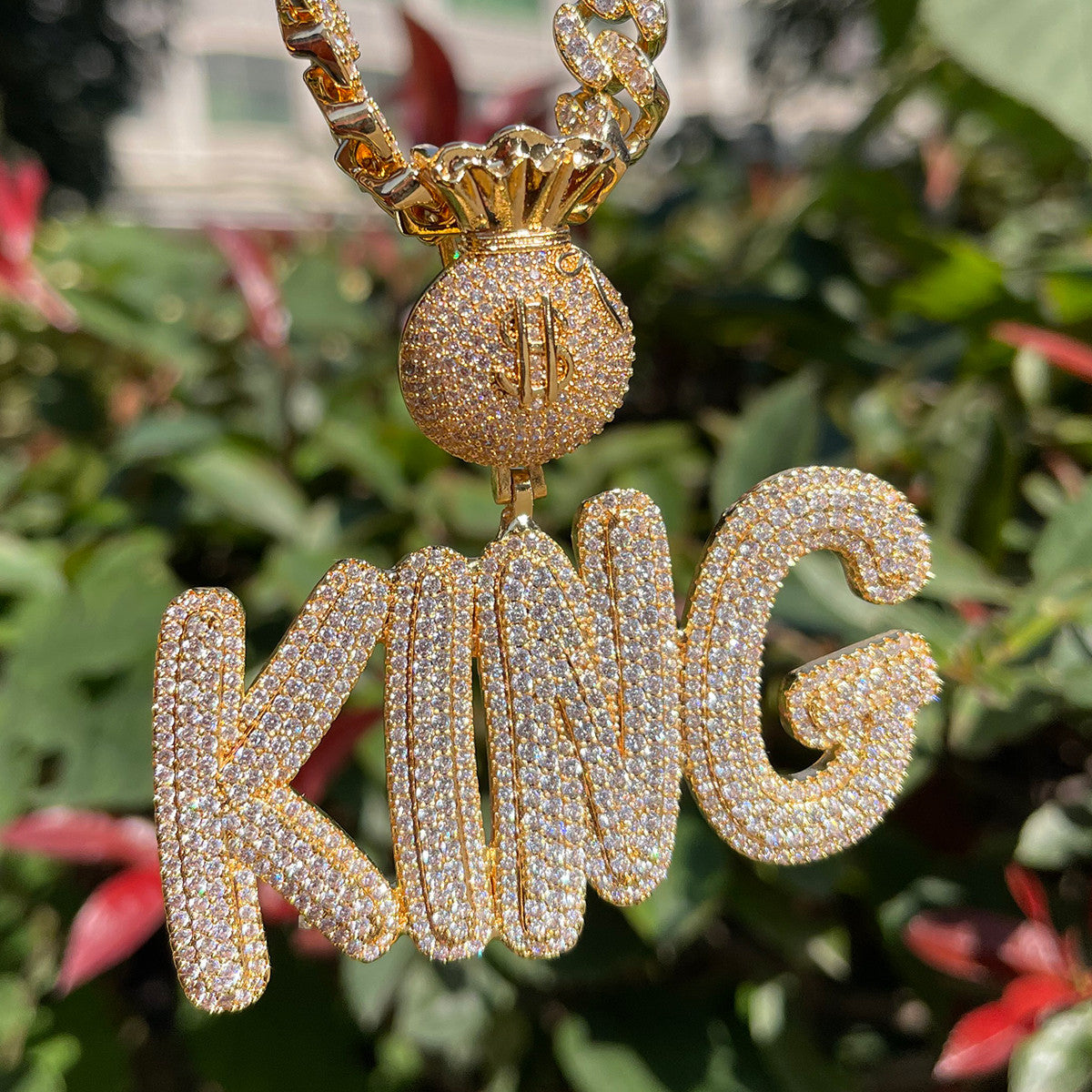 Secure The Bag | Iced Script Letters Money Bag Custom Hip Hop Pendant