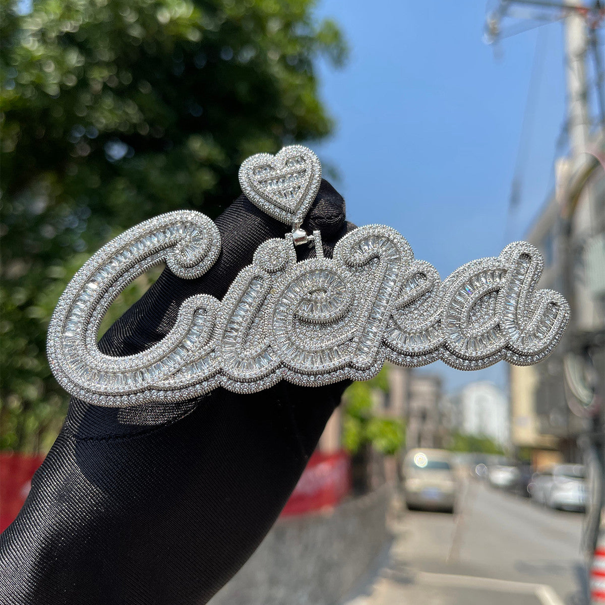 Unquestioned Love  | VVS Diamond CZ Baguette Iced Nameplate Blinged Out Pendant