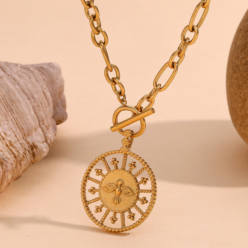 18k Gold Stainless Steel Waterproof Divine Freedom Bird Pendant Necklace