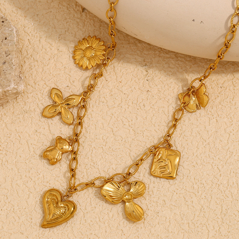 Ladies Stainless Steel Stylish 18k Gold Waterproof Choker Butterfly Flower Heart Necklace