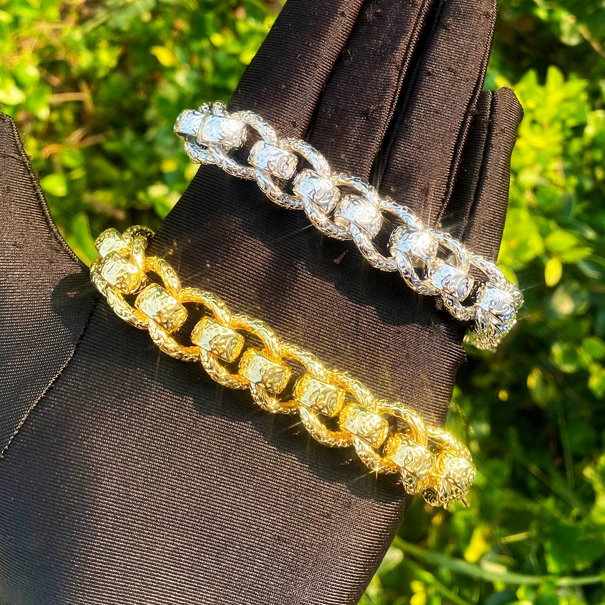 Ring Roller | Detailed Carved 20MM Ring Roller Rolo Link Belcher Clasp Hip Hop Bracelet