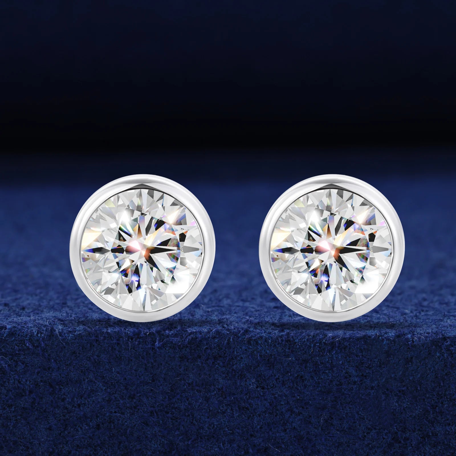The Bezel | Round Moissanite Diamond Stud Bezel Set Solid 925 Screw Back Earrings