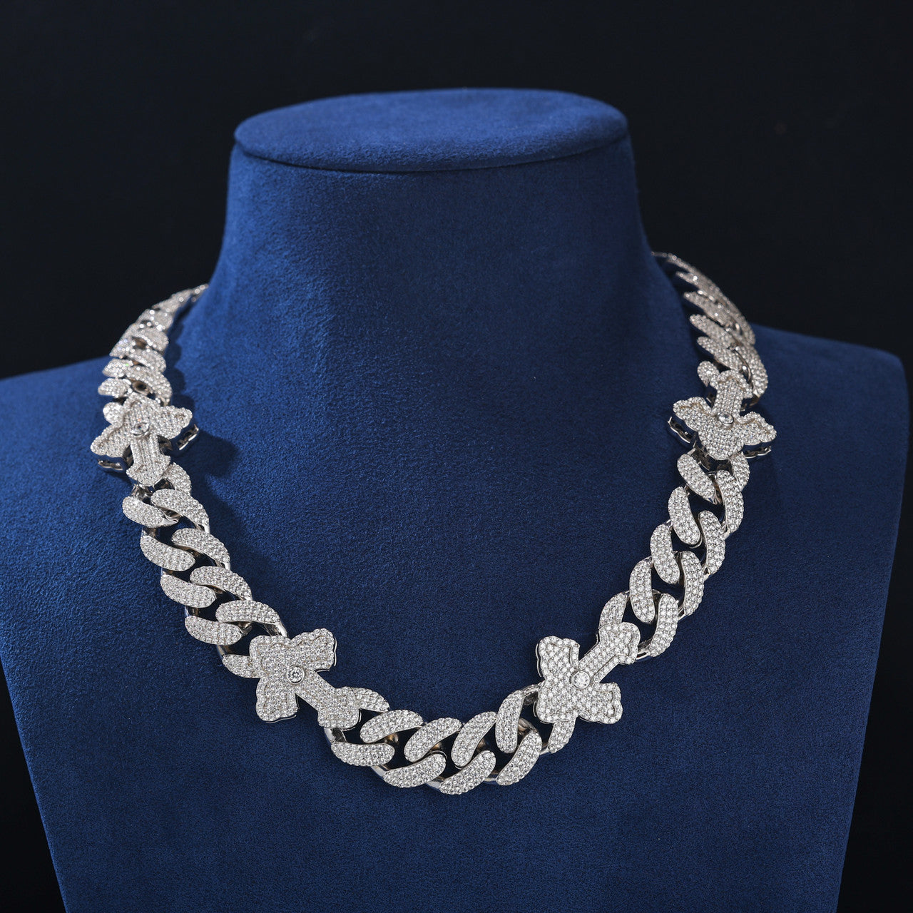 Mens Iced Blinged Out Hip Hop S925 VVS Diamond Moissanite Cross Cuban Link Chain