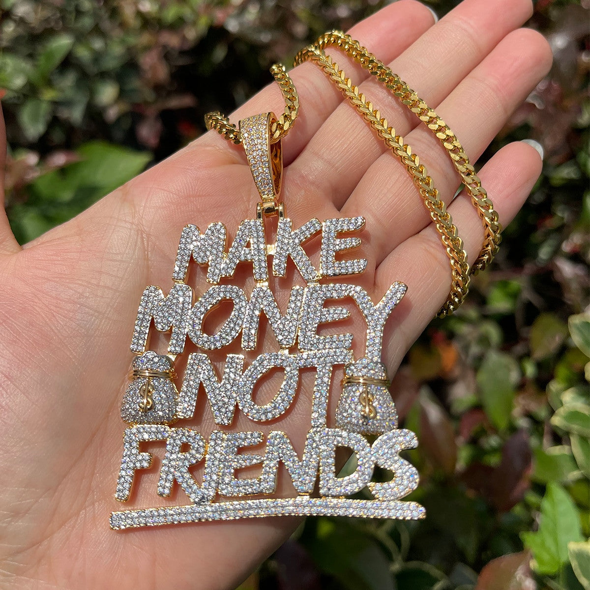 Make Money Not Friends | Iced Blinged Out Hip Hop Pendant Chain Necklace