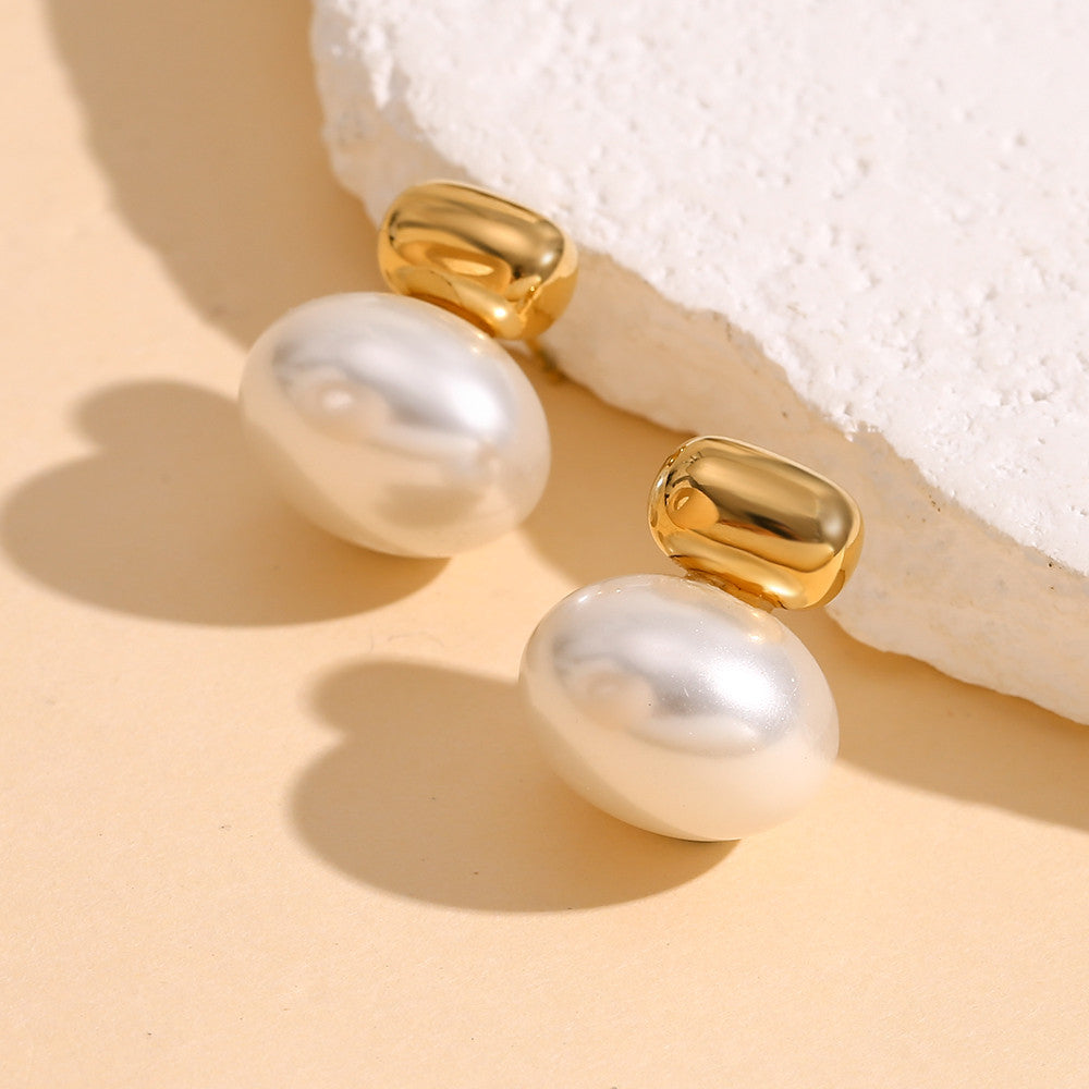 18k Gold Tarnish Free Imitation Pearl Stud Elegant Bling Earring
