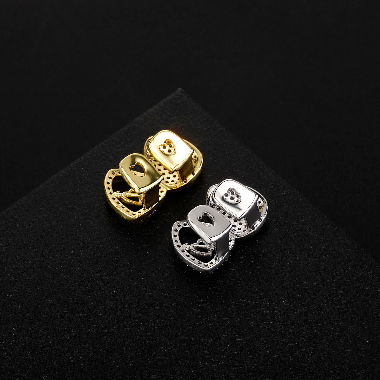 Game Spitta | Love Heart Arrow Double Tooth VVZ Damond CZ Hip Hop Teeth Grillz