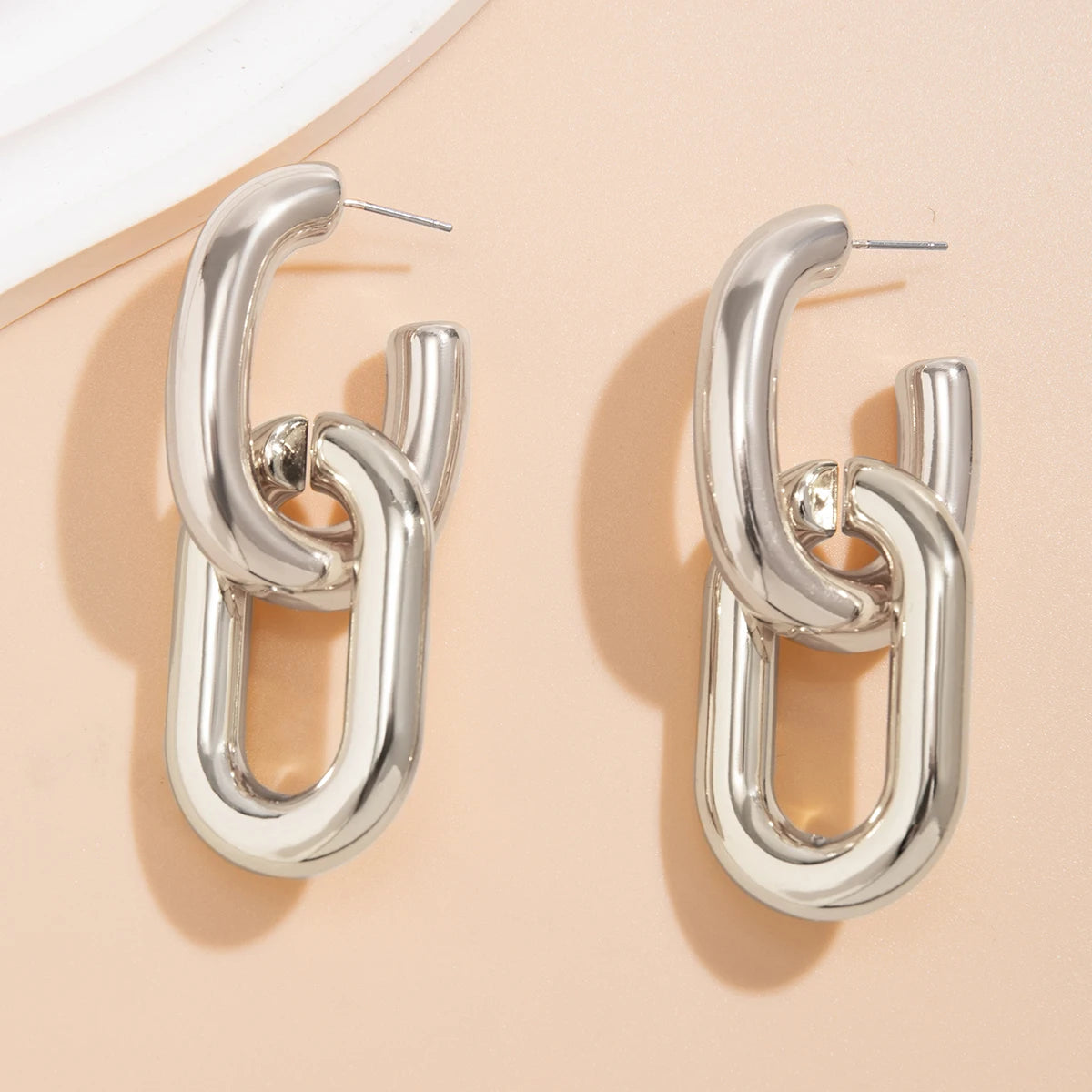 Links In The Chain Gold Silver Hoop High Fashion Earrings