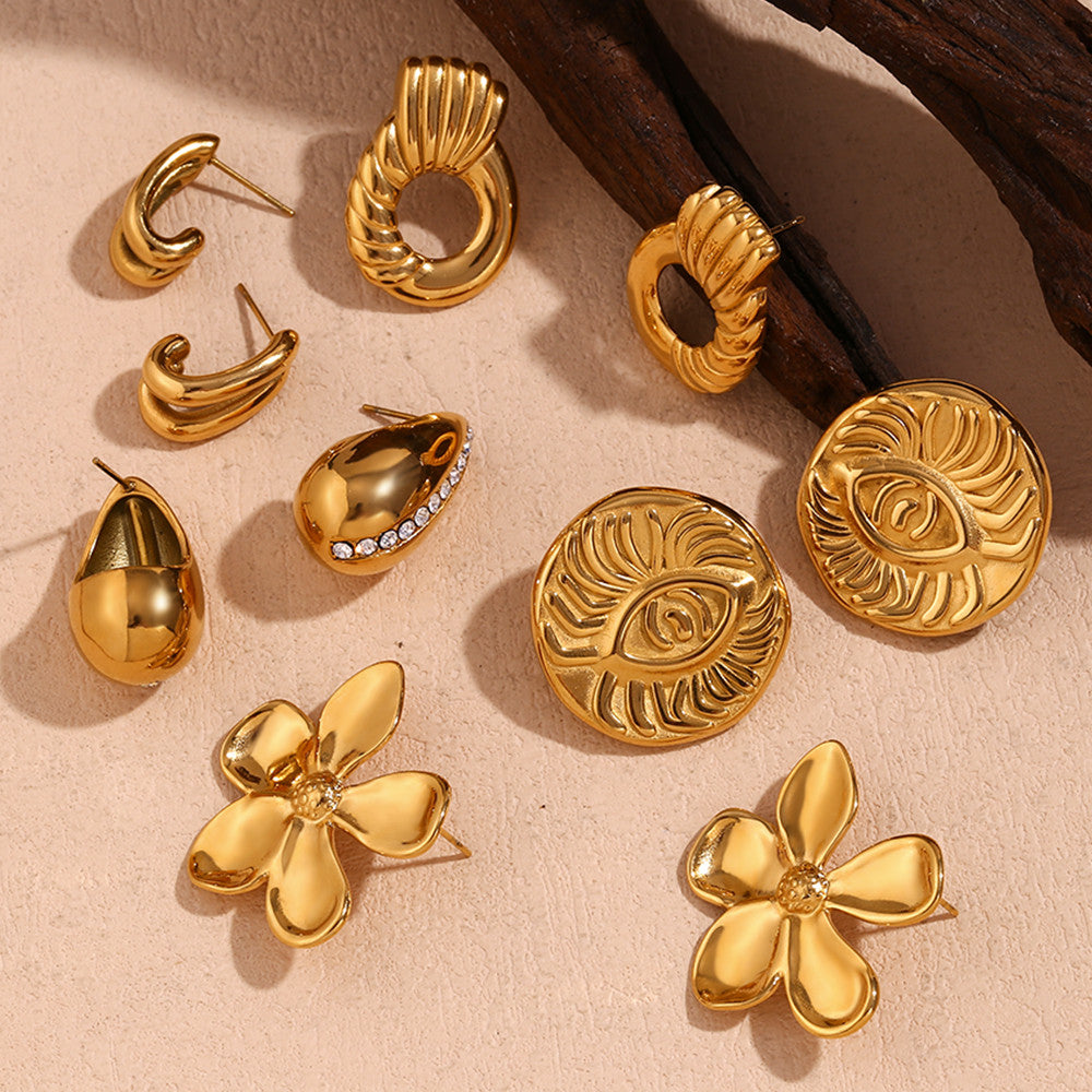 Ladies Leaf Sea Shell Tear Drop Diagonal Circular Bohemian 18k Gold No Fade Earrings