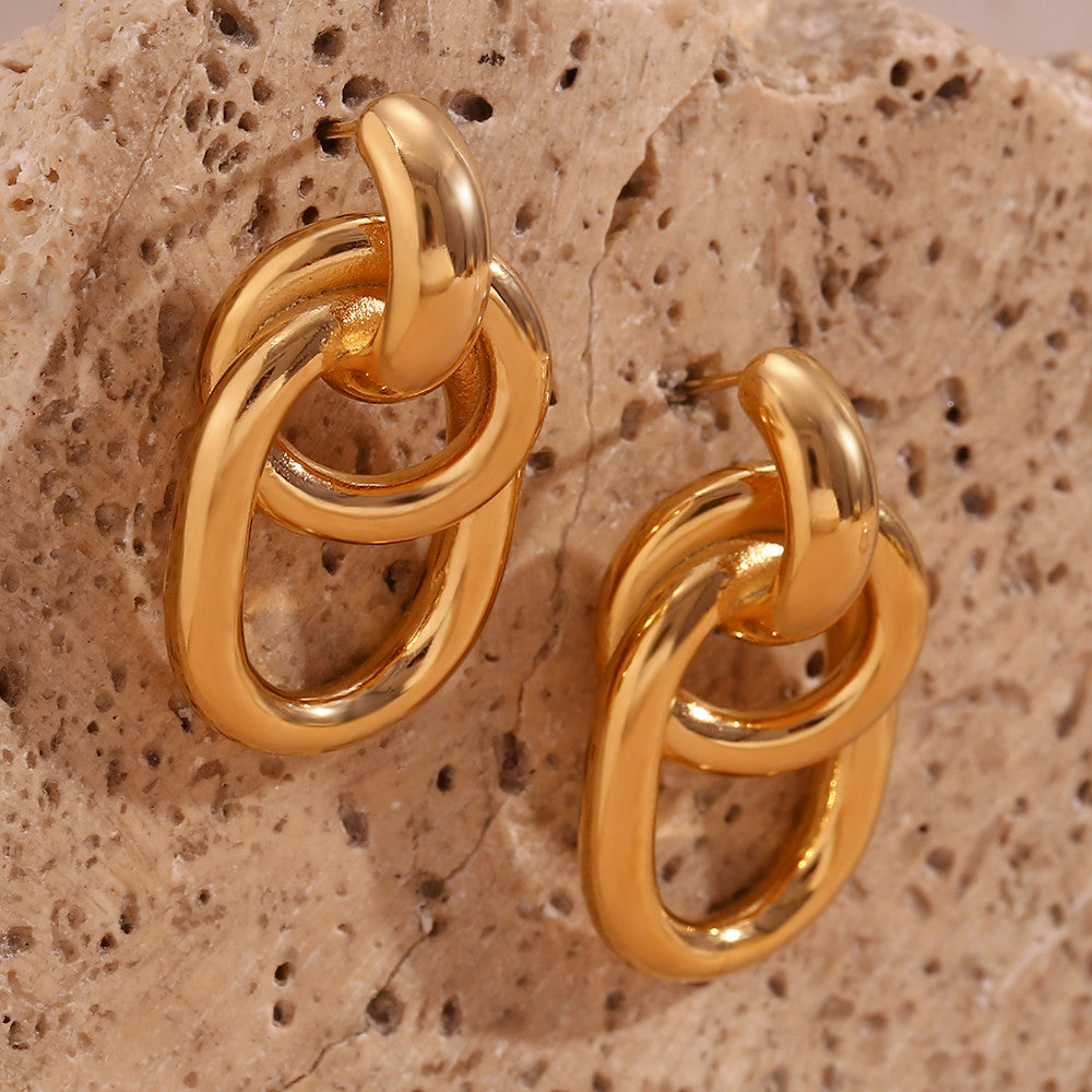 Ladies No Fade 18k Gold Stainless Steel Winding O-shaped Water Resistant Designer Earrings