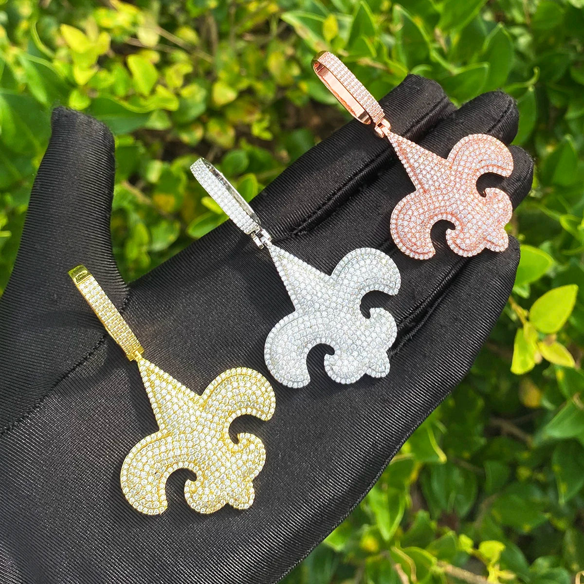 Fleur-de-lis | VVS Diamond CZ 5AA+ 24k 925 Silver Rose Gold Hip Hop Pendants