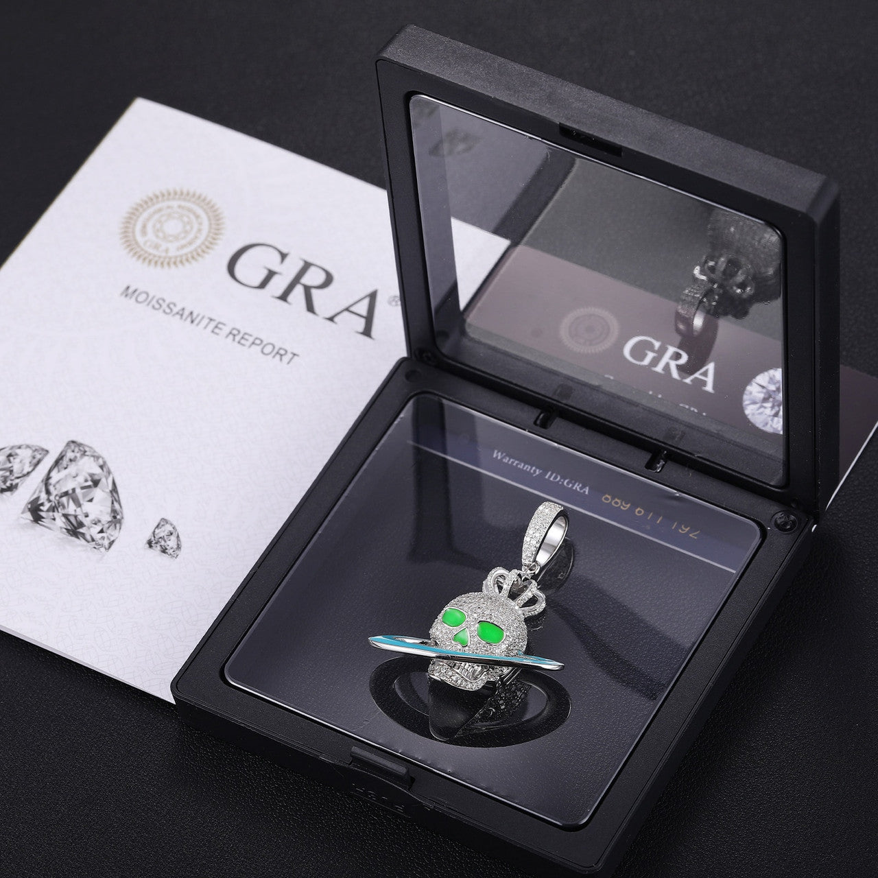 Mens Genuine Diamond Skull Head rings Of Saturn 925 Sterling Silver Hip Hop Pendant Chain