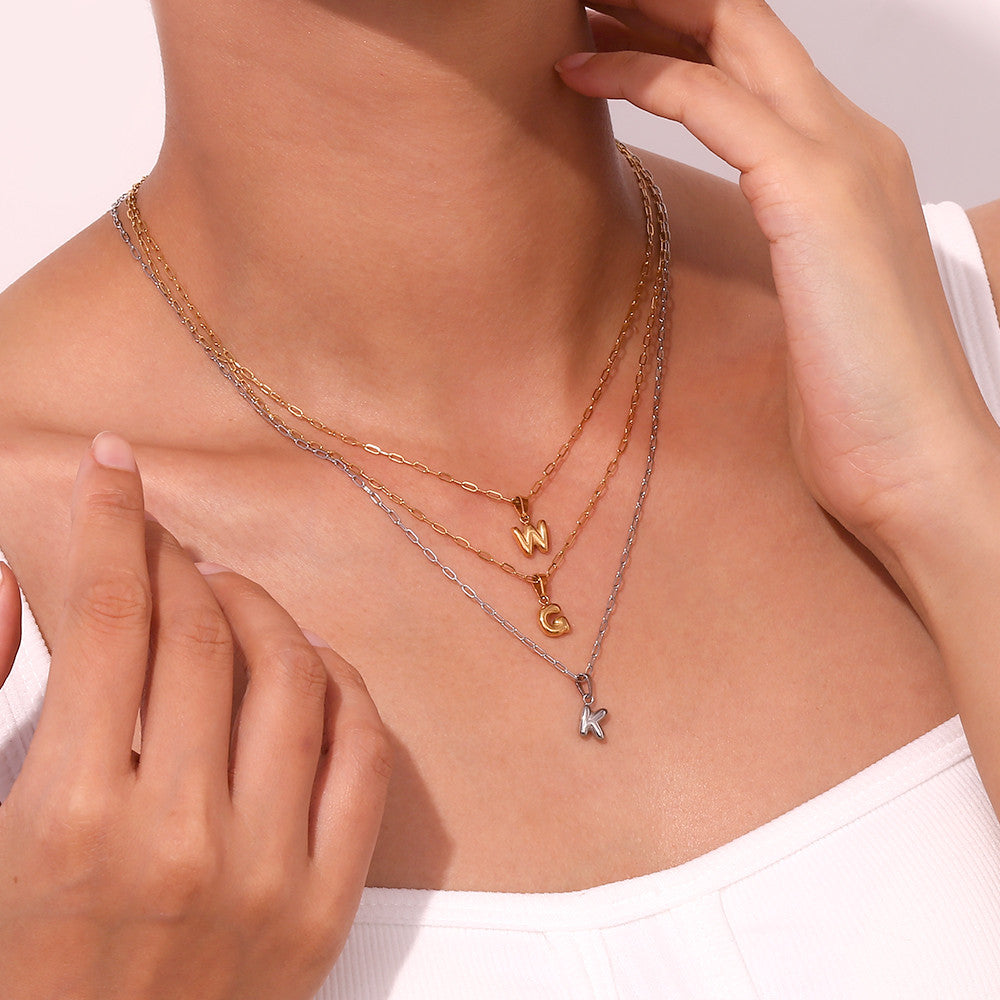 18k Gold Silver Stainless Steel Mini Bubble Letter Hip Hop Pendant Chain Necklace