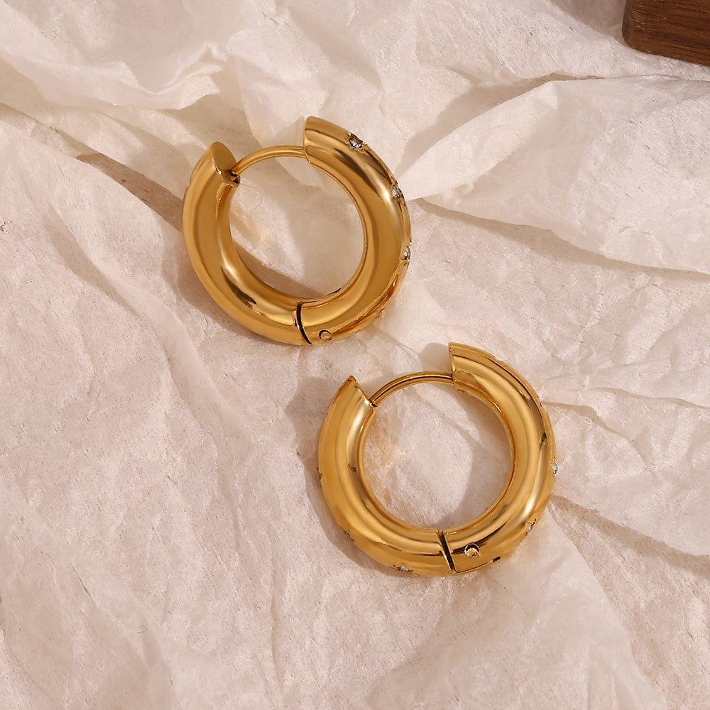 18k Gold Stainless 5A CZ Steel Waterproof Non Tarnished Thick Hoop Earrings