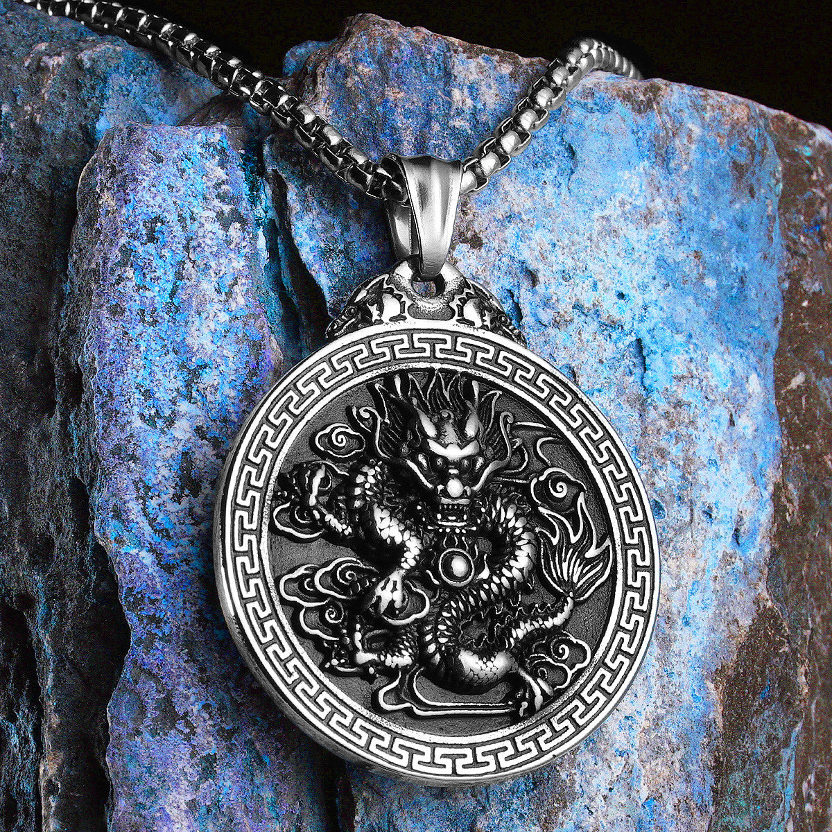 Chinese Dragon | 316L Stainless Steel Amulet Style Ancient Dragon