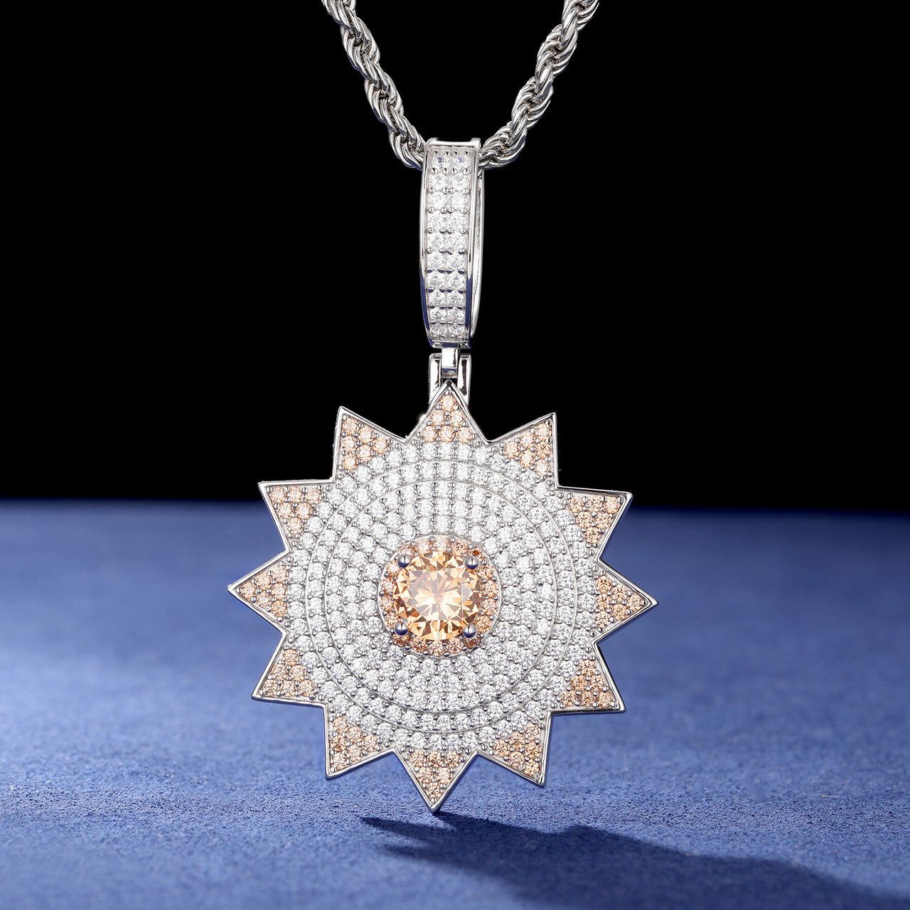 The illumined | Solid Sterling Silver Moissanite Diamond Sun God Hip Hop Pendant