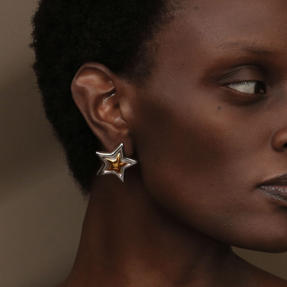 Women's 18k Gold Waterproof Mix Color Stainless Steel Star Stud Earrings thumbnail