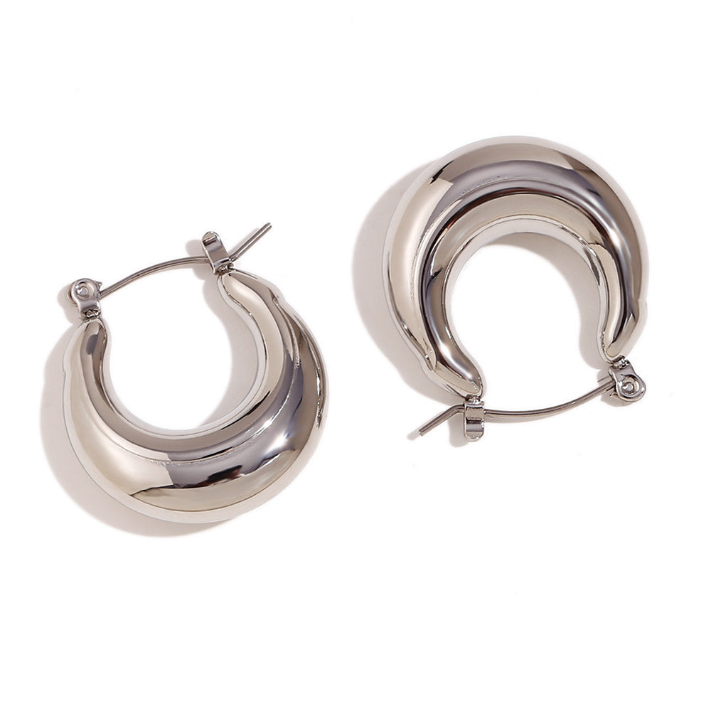 Ladies 18k Gold Silver Waterproof Stainless Steel Hollow Thick U-shaped Hoop Earrings