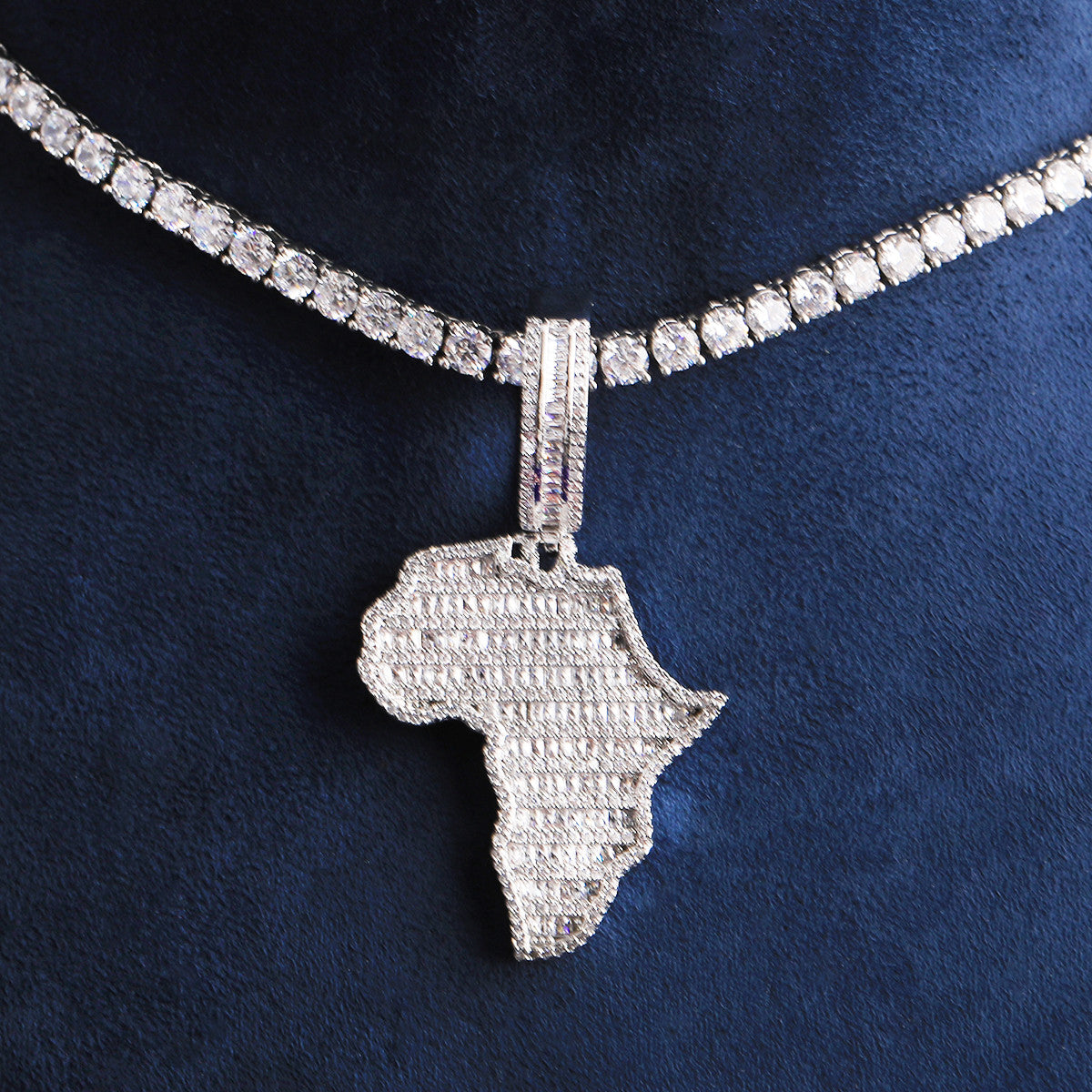 Mother Africa | VVS Diamond CZ Prong Set Africa Continent Hip Hop Baguette Stone Pendant
