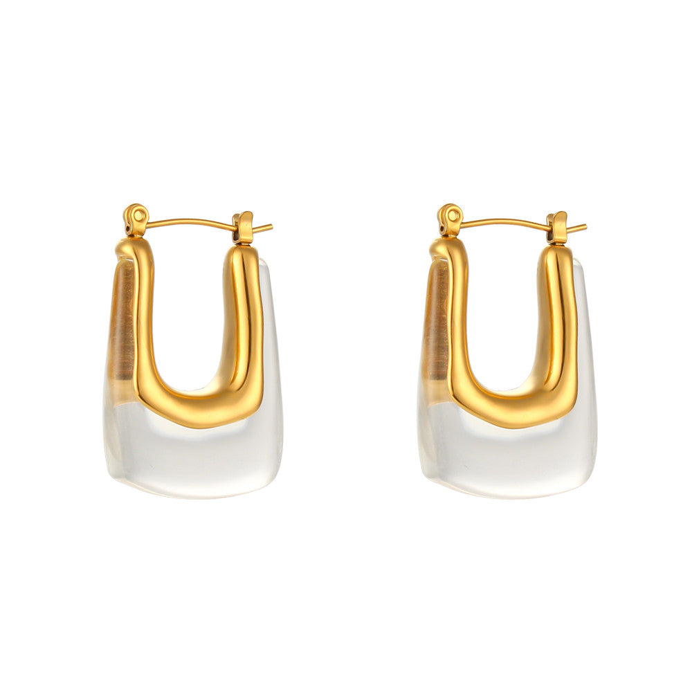 18k Gold Stainless Steel Tarnish Free Resin Crystal Hoop Earrings