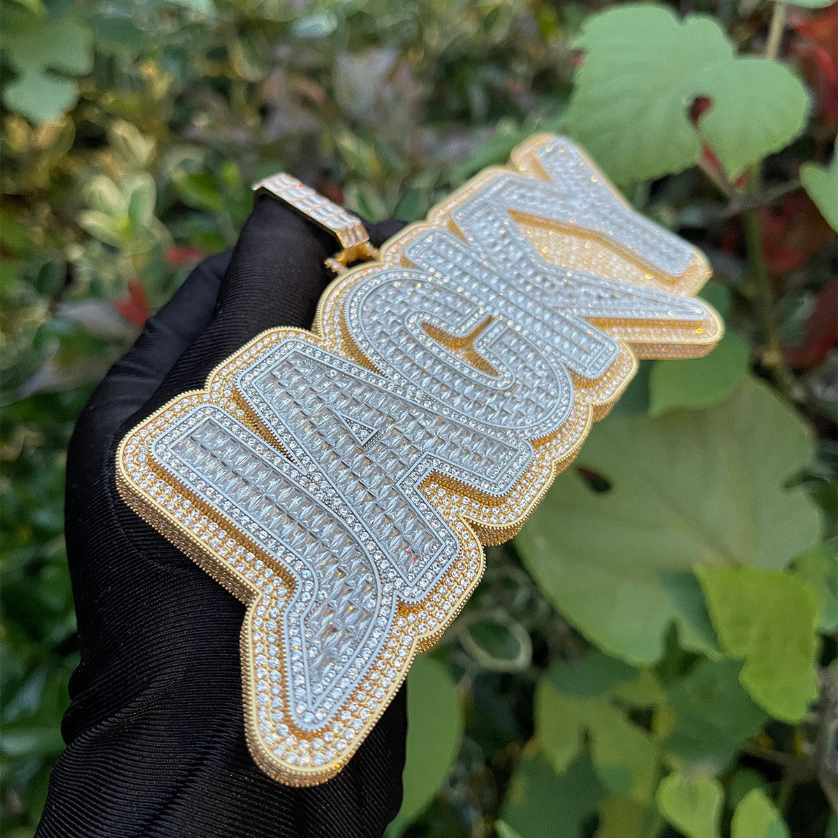 The Crazy Baguette | Water Stone Flooded Ice Name Plate Custom Hip Hop Pendant