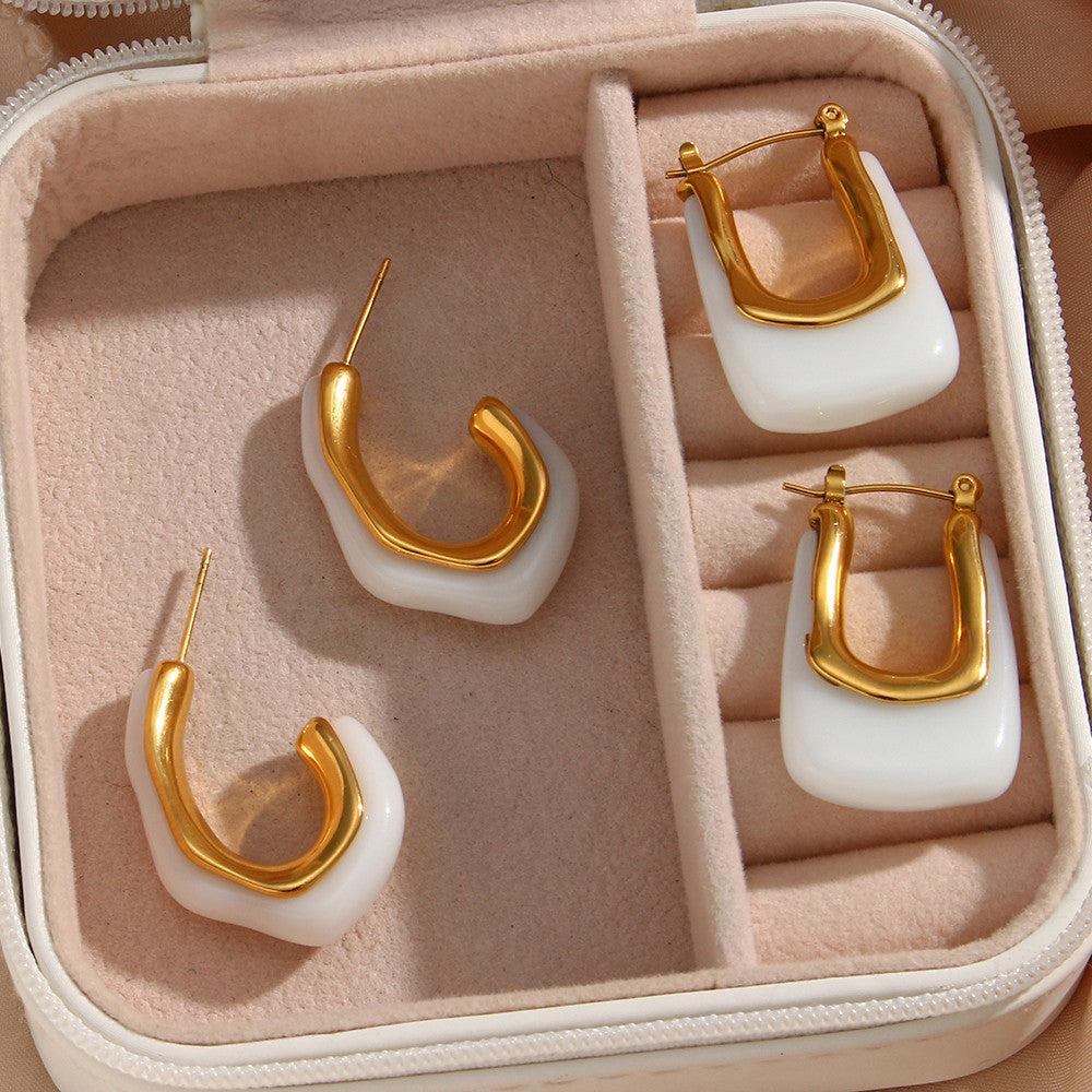 18k Gold Stainless Steel Tarnish Free Resin Crystal Hoop Earrings