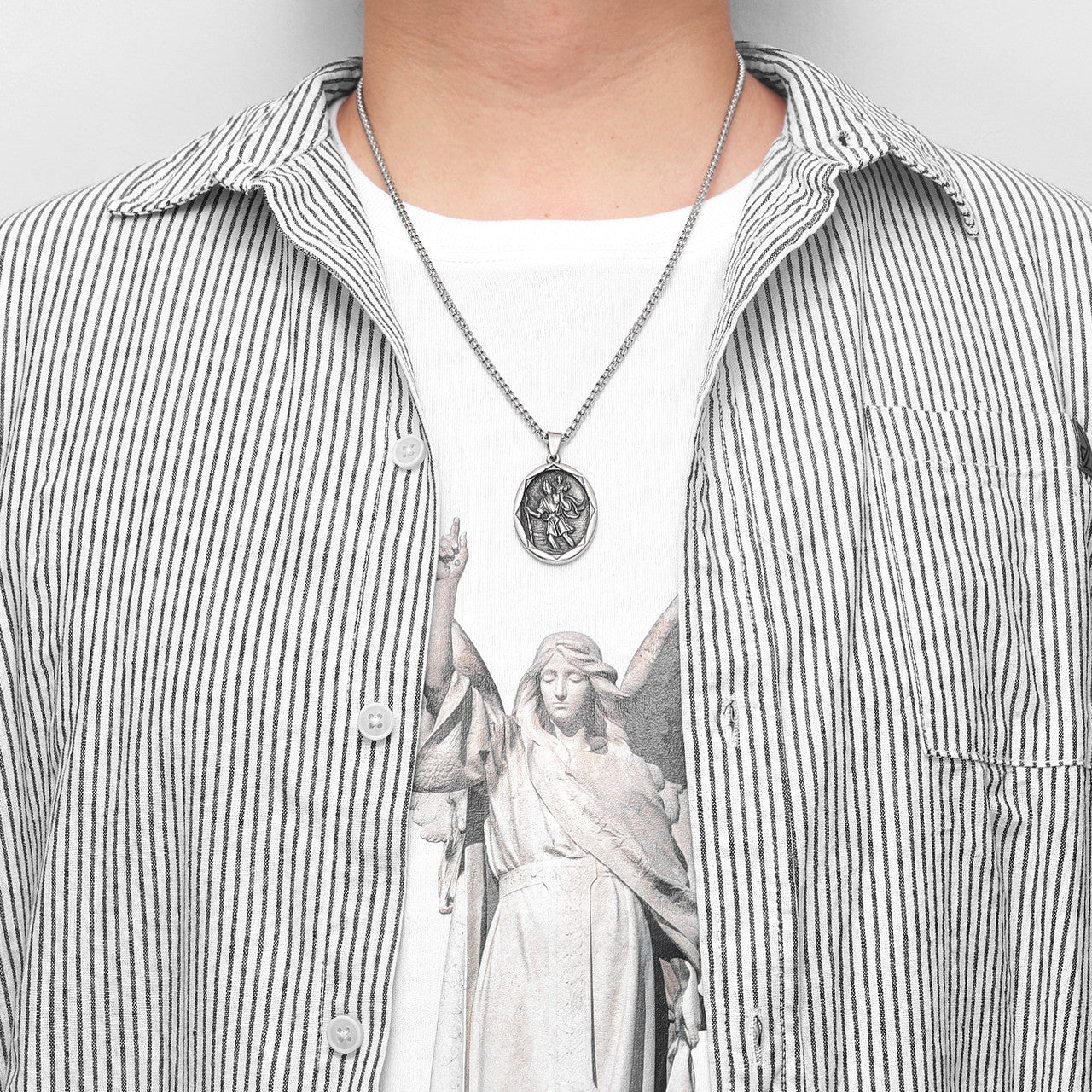 Men's St Christopher Carrying Christ No Fade Stainless Steel Casual Spiritual Pendants