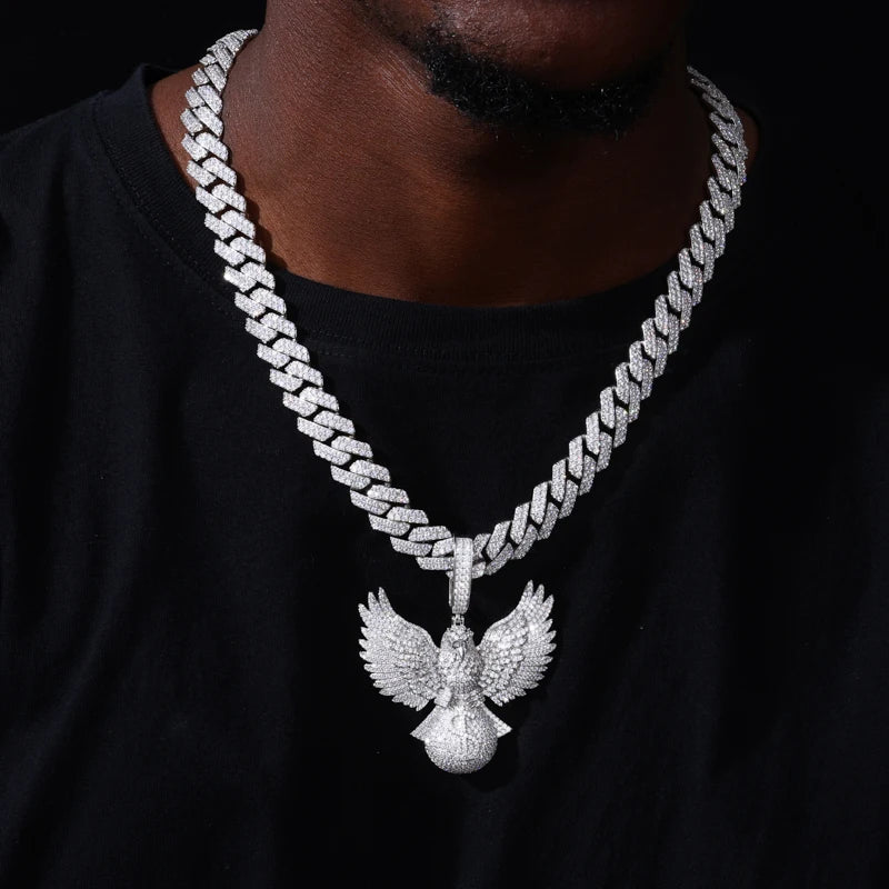 Fly High | Moissanite Diamond 925 Silver Soaring Eagle Holding Money Bag Iced Pendant
