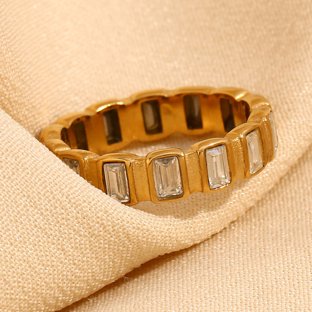 Baguette CZ Stone Index Finger Ring 18k Gold No Fade Stainless Steel Zircon rings