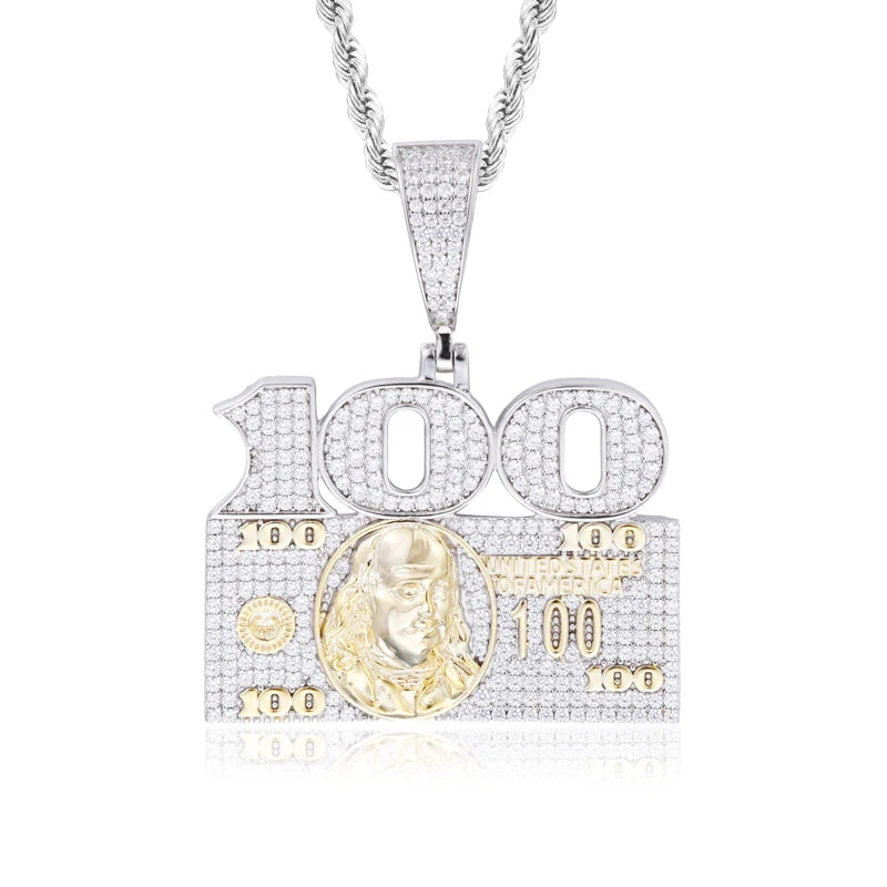 Keep It 100 | Iced Blinged Out Moissanite Diamond  925 Sterling Silver 100 Dollar Pendant