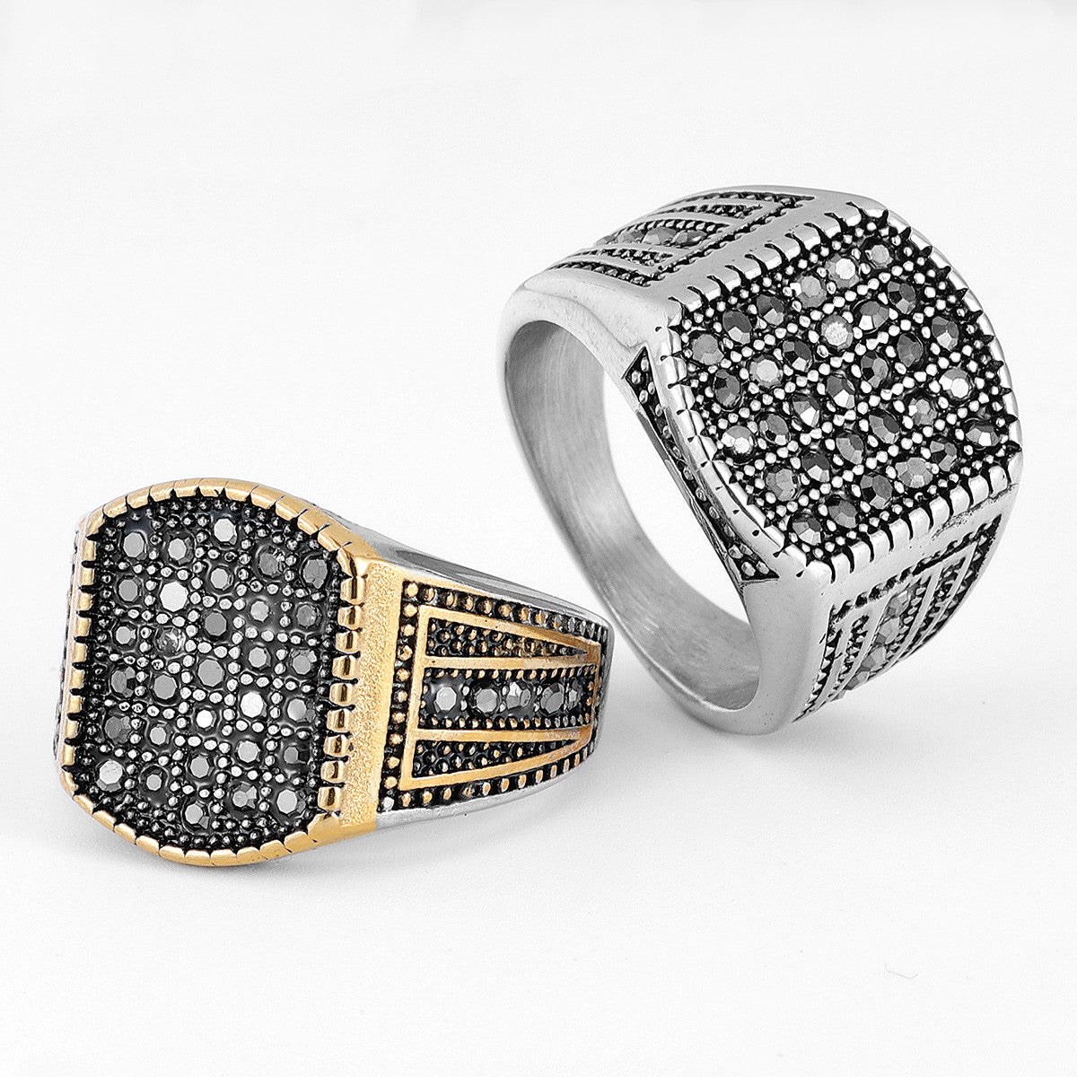 Mens 316L No Fade Stainless Steel Black Simulate Diamond Bling Hip Hop Rings