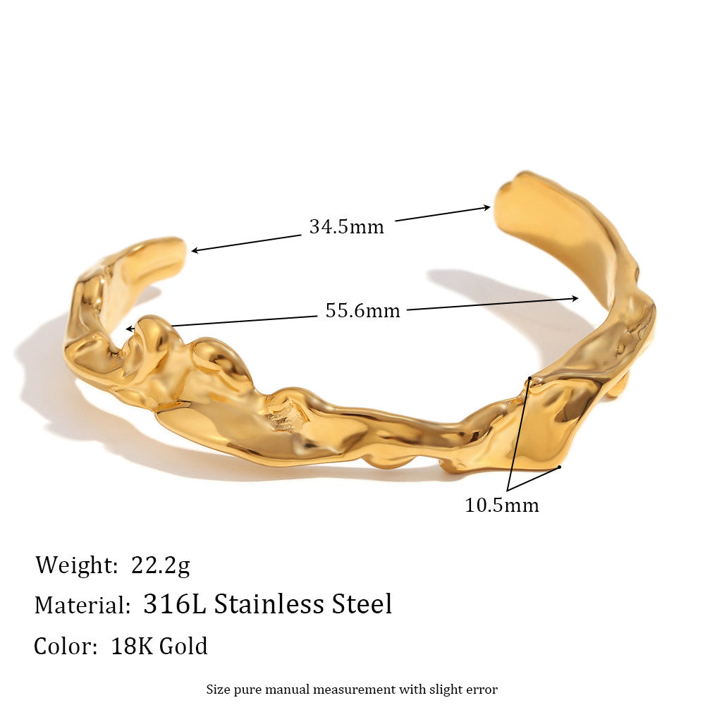 Women's 18k Gold Stainless Steel Waterproof Irregular Wave Pattern Bracelets