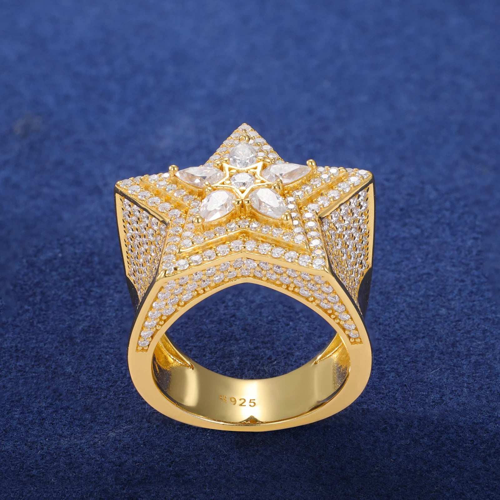 Drip Star | Solid 925 Moissanite Diamond Star Pear Cut Prong Set Hip Hop Rings