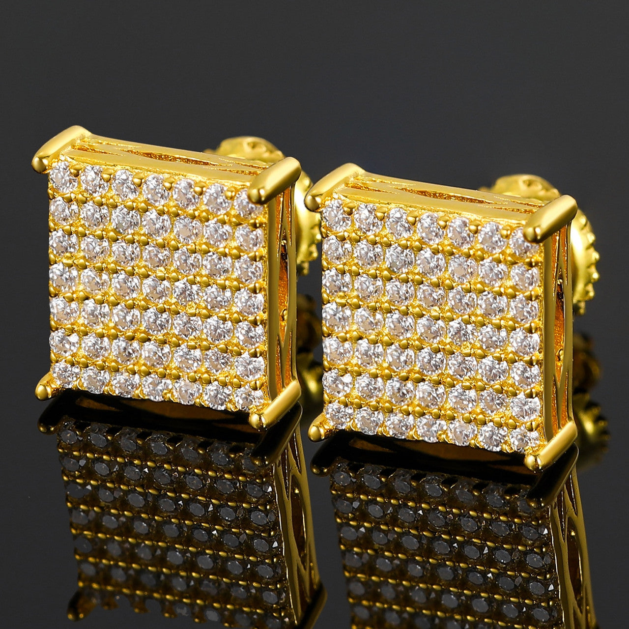 Genuine VVS Diamond 925 Solid Silver Iced Block Blinged Out Earrings