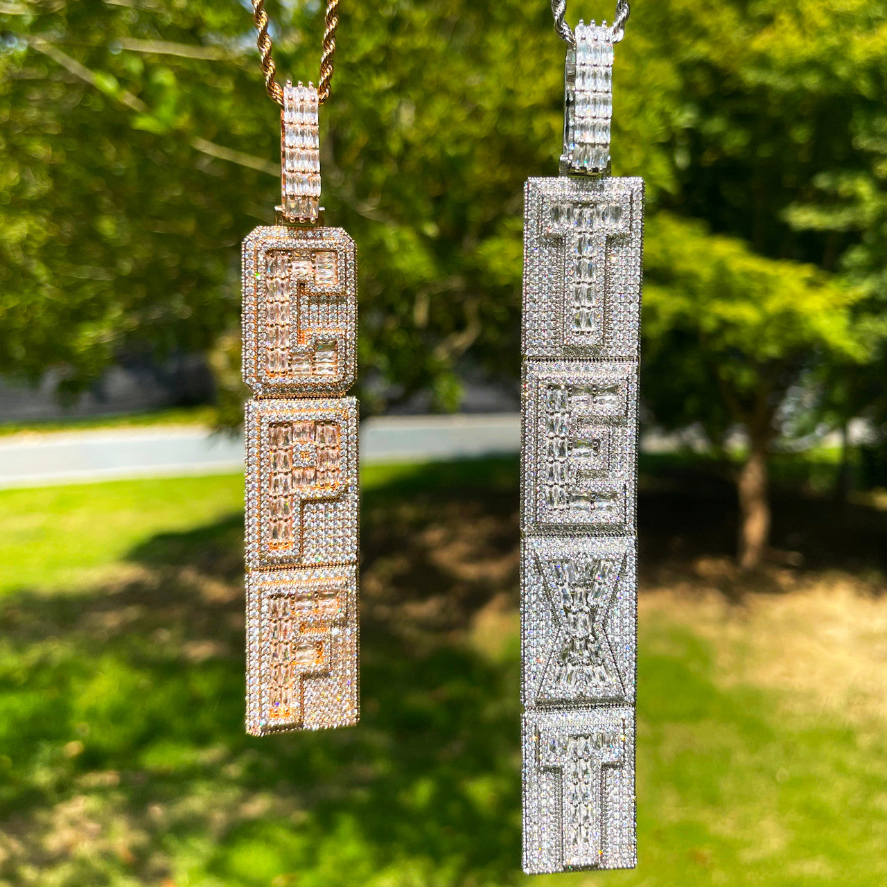 Tower Cascade | Vertical Iced Baguette Custom Made Nameplate Hip Hop Pendant