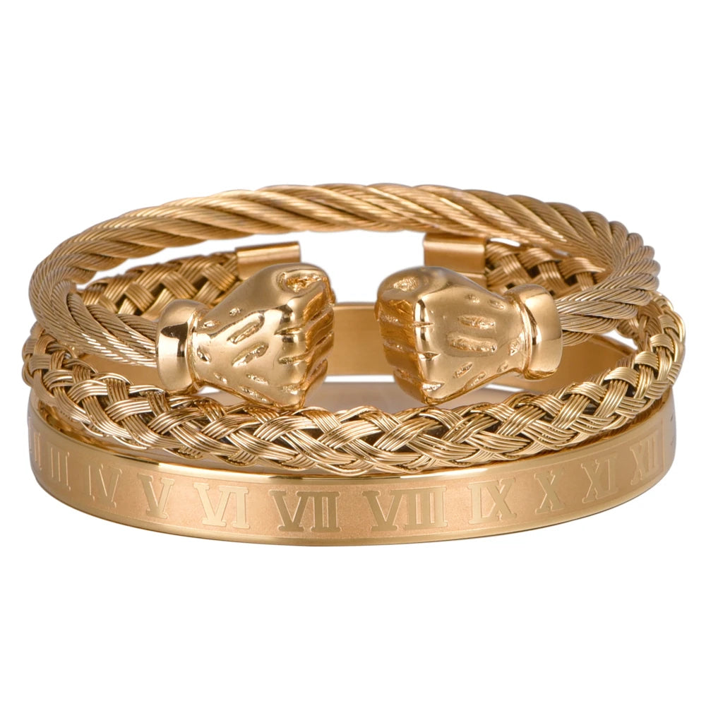 Mens Luxury No Fade Stainless Steel Iced Blinged Out 3 Piece Bracelet Set Combos