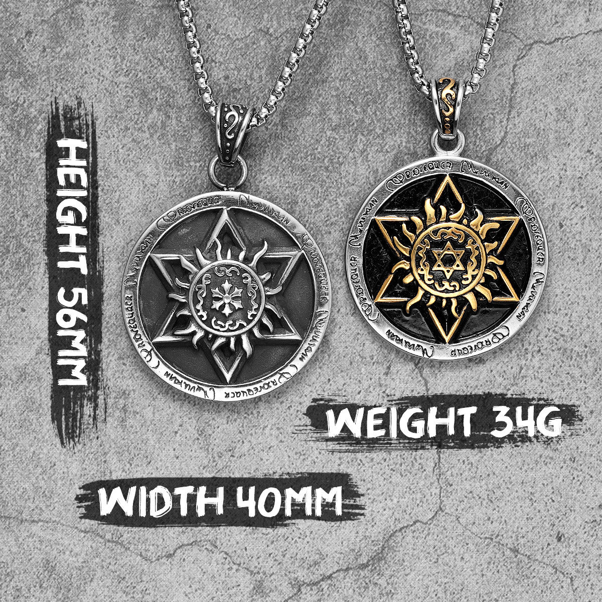 Mens Star Of David Spiritual Medallion No Fade Stainless Steel Pendant Chain