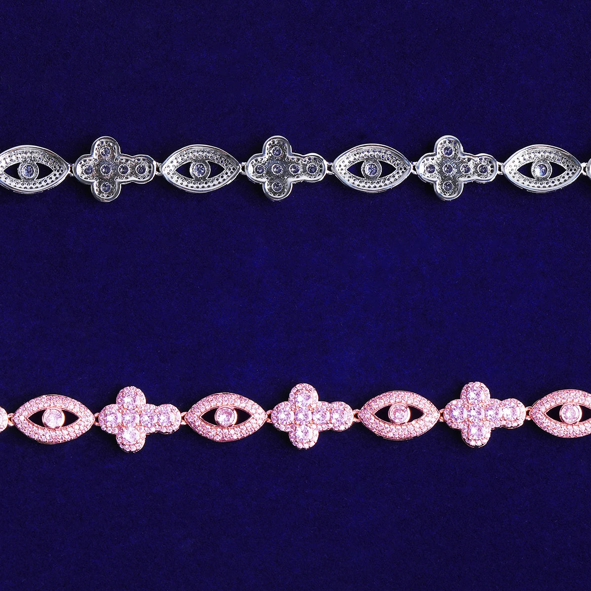 The Power | VVS Diamond CZ Cluster Stone Cross Evil Eye Link Hip Hop Chain