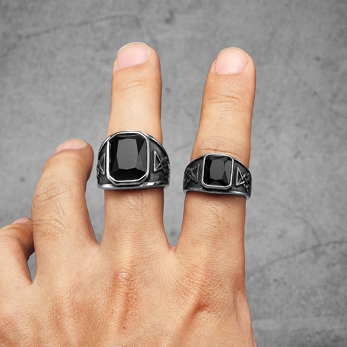 Lucifer Satan | 316L Solid Stainless Steel Black Gem Stone