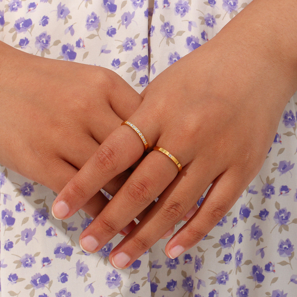 3AAA CZ Bling 18k Gold Filled Non Fading Stainless Steel Thin Gold Rings