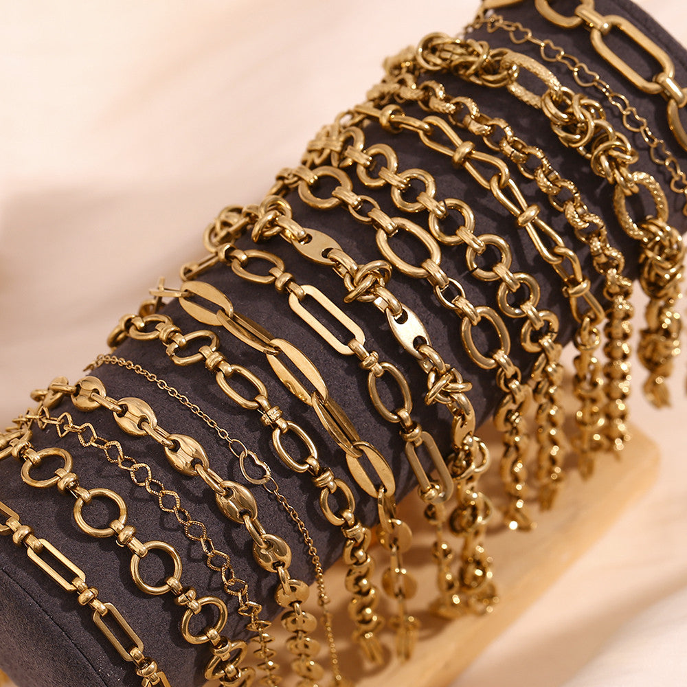 18k Gold Stainless Steel Waterproof Paper Clip Knot Bowtie Link Chain Anklet Ankle Bracelets