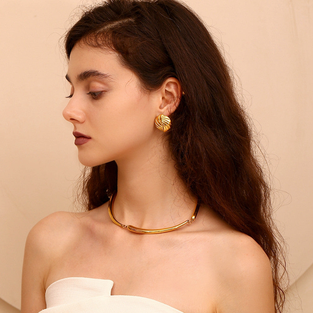 18k Gold Braided Circle Sea Shell Tarnish Free Stainless Steel Waterproof Earrings