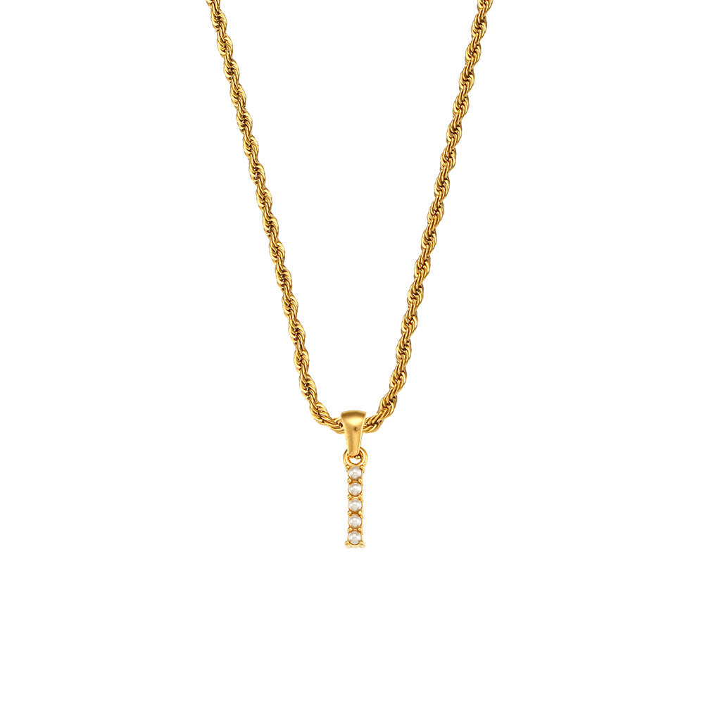 18k Gold No Fade Stainless Steel PVD Tarnish Free Elegant Pearl Letter Necklace